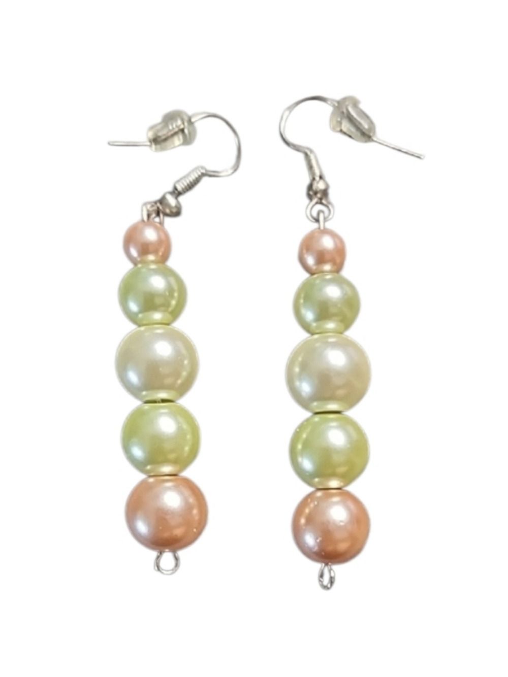 Faux Pearl Drop Earrings Green Peach